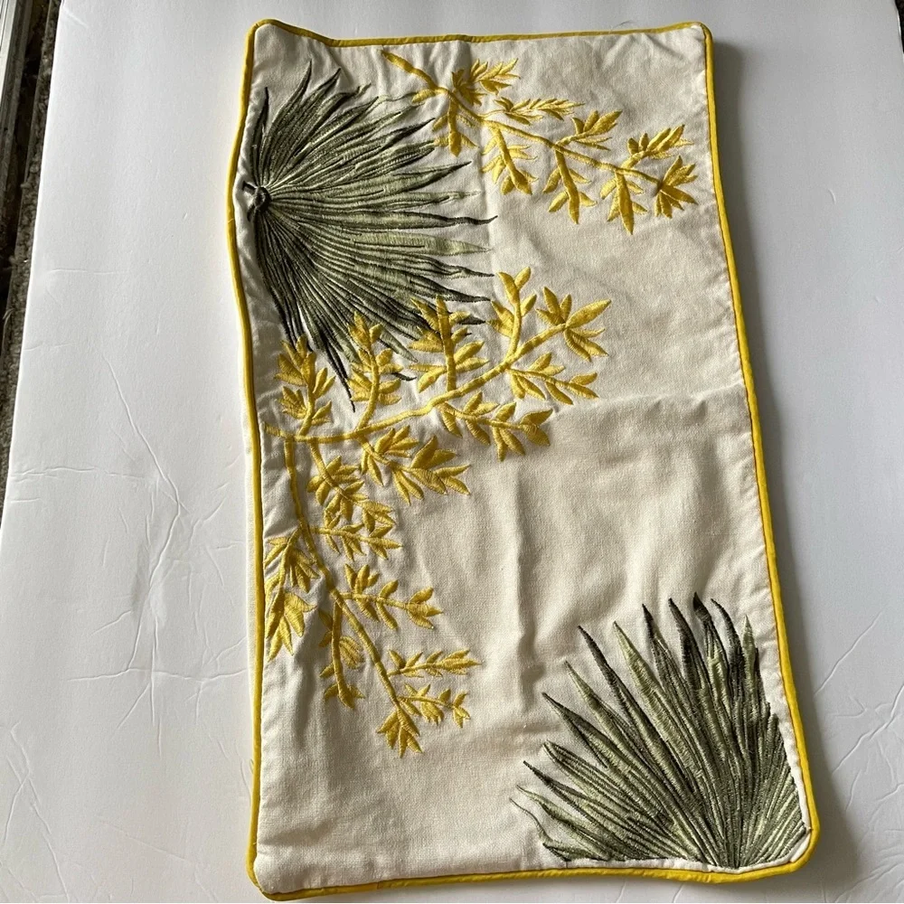 Cream Floral embroidered pillow case rectangle mini